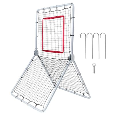 3.5 x 6 Feet Black Baseball and Softball Rebounder Netting with White Steel Frame and 5 Adjustable Angles
