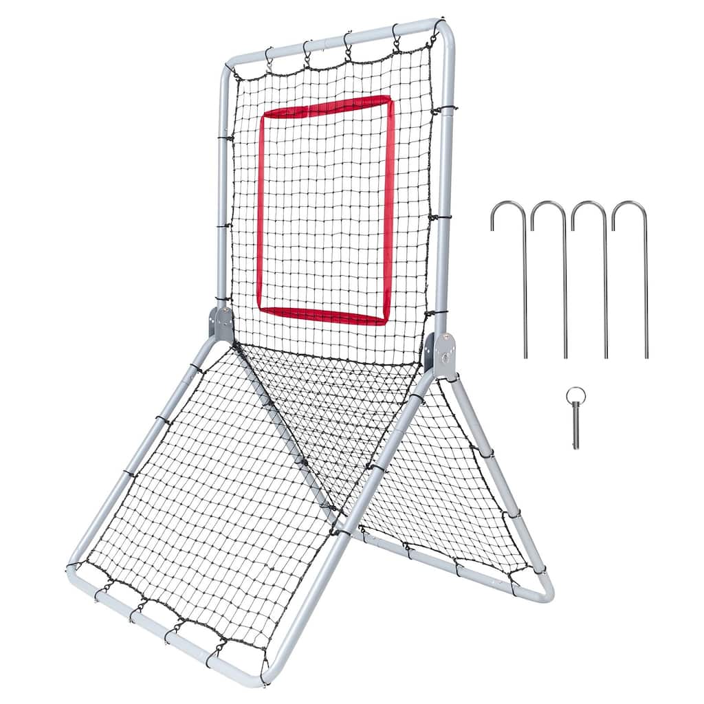 3.5 x 6 Feet Black Baseball and Softball Rebounder Netting with White Steel Frame and 5 Adjustable Angles