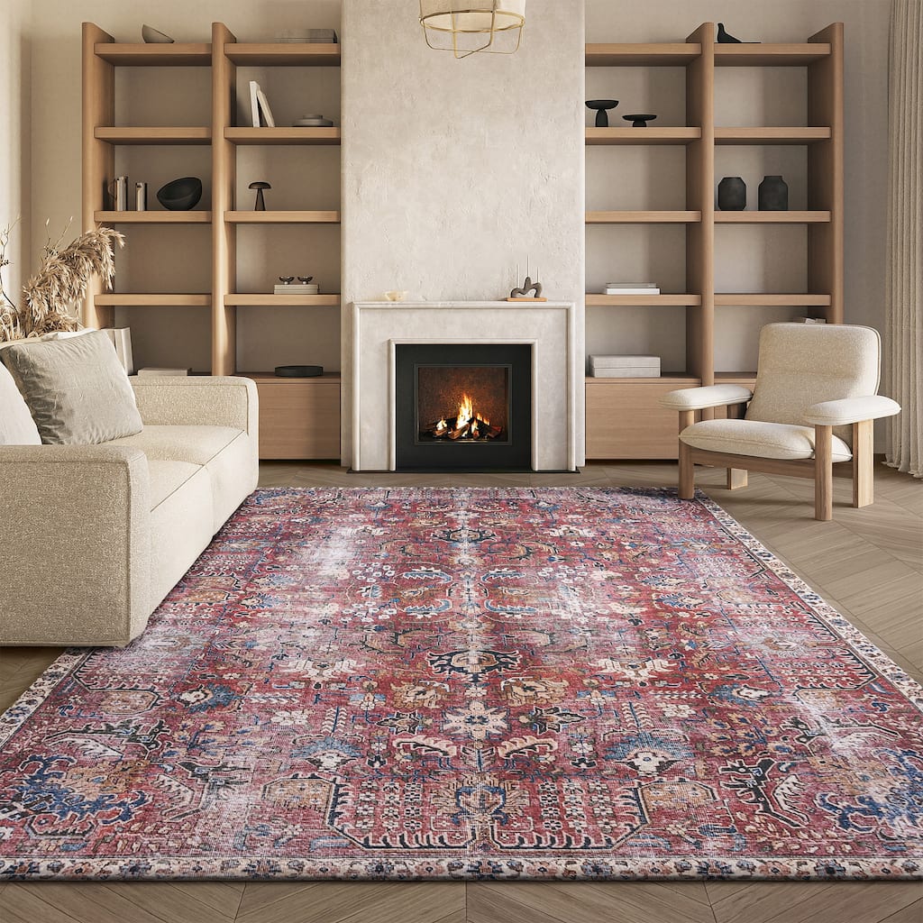 SAFAVIEH Tucson Machine Washable Slip Resistant Loula Oriental Distressed