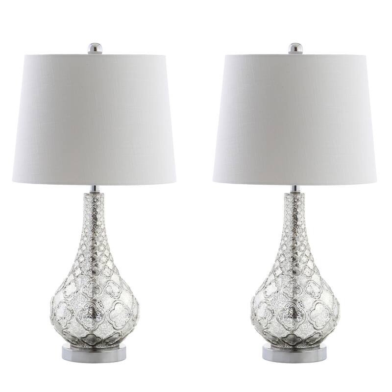 Jane 25.5" Glass LED Table Lamp, Mercury Silver (Set of 2) by JONATHAN Y