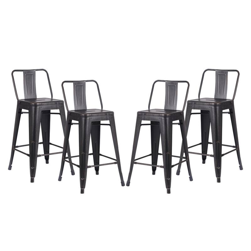 24" Matte Black Industrial Contemporary Rustic Metal Barstools with Bucket Back, Set of 4