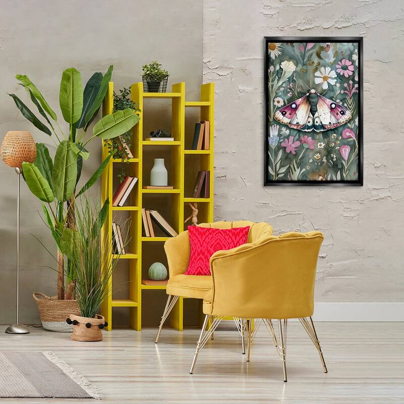 Stupell Beautiful Moth over Florals Framed Floater Canvas Wall Art Design By The Dutch Lady