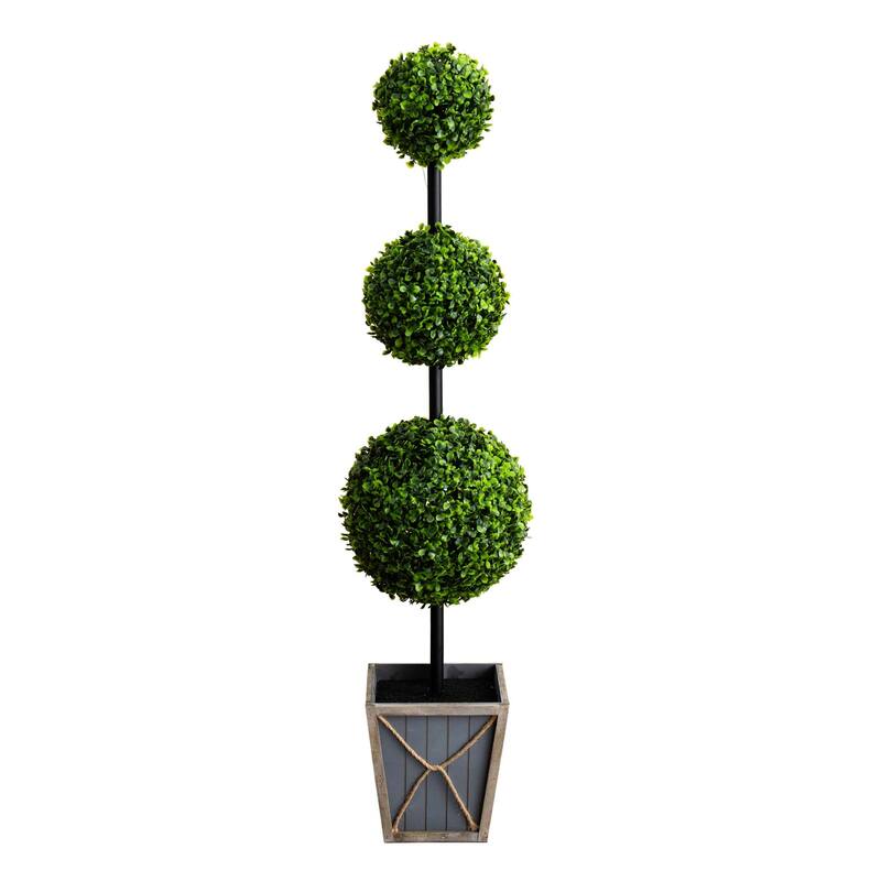 Potted Double Ball Artificial Boxwood Topiary Tree - 3.75' - Clear LED Lights