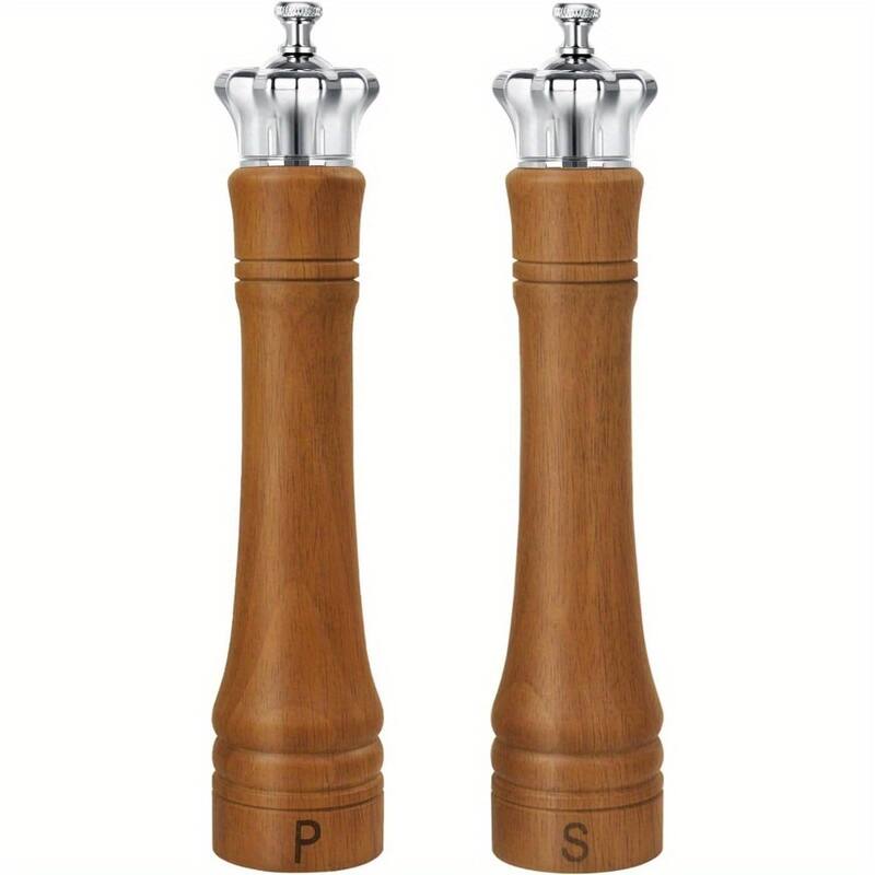 10-Inch Solid Rubber Wood Salt and Pepper Shakers with Crown-Shaped Lid Natural Oak Wooden Grinders - 2.36" x 10.62"