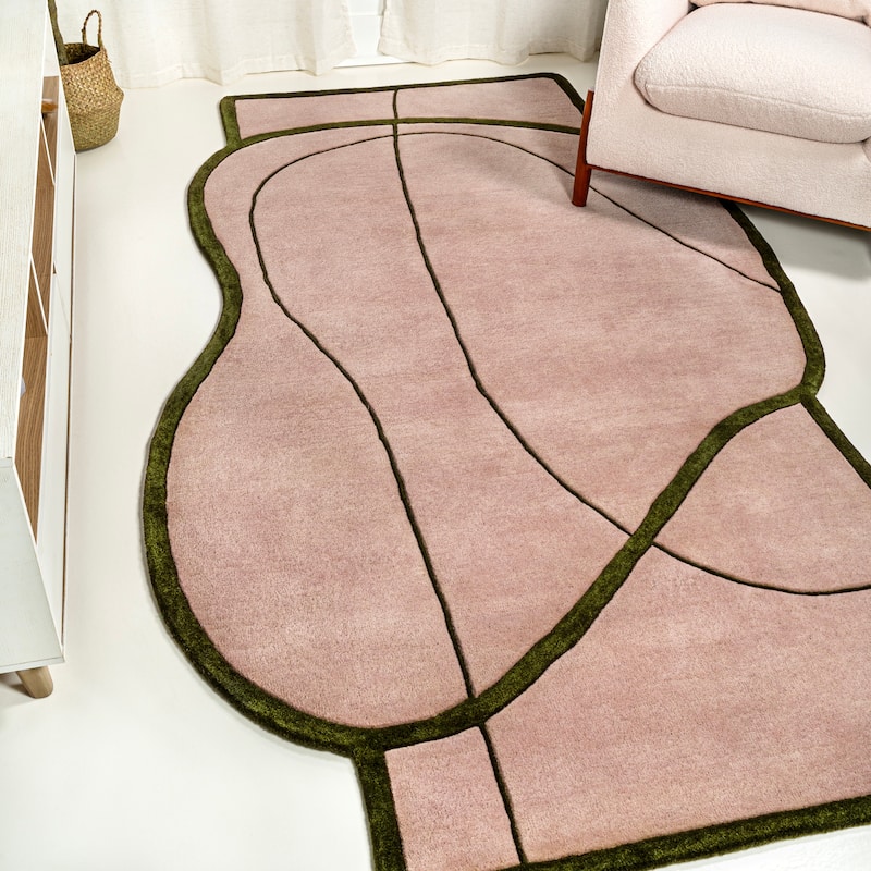 JONATHAN Y Retro Coastal Geometric Border Handwoven Wool Area Rug