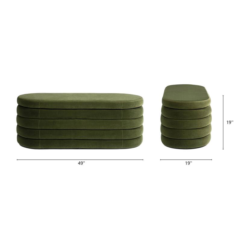 Fuji 49" Boucle Faux Sherpa Upholstered Tufted Oval Storage Bench