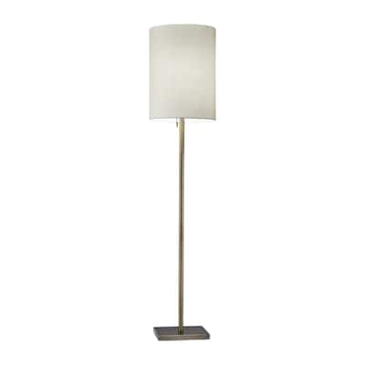 Metal Floor Lamp with White Fabric Cylinder Shade Pull Chain - 13” x 13” x 60.5” (D x W x H)