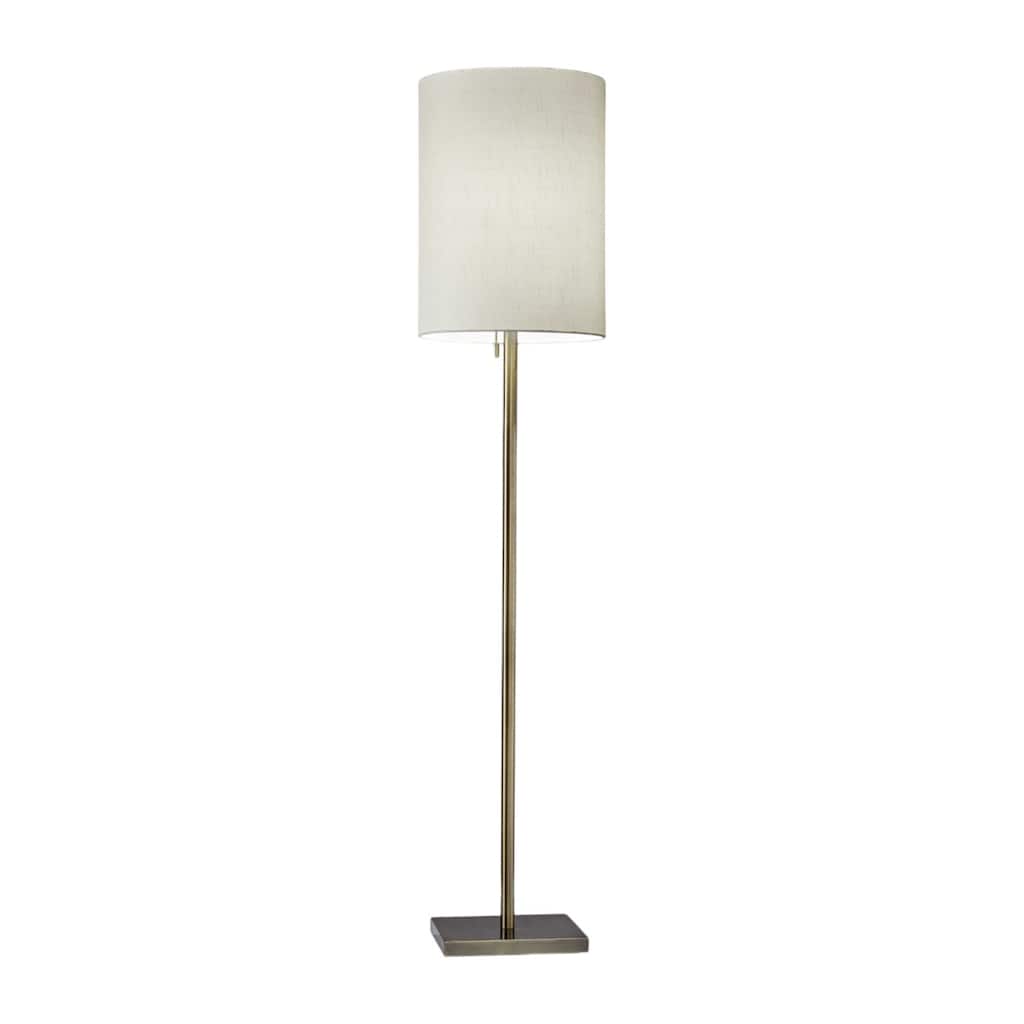Metal Floor Lamp with White Fabric Cylinder Shade Pull Chain - 13” x 13” x 60.5” (D x W x H)