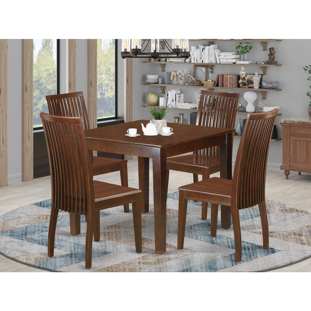 HomeStock 5-Piece Mahogany Finish Solid Wood Top Dining Table with 4 Chairs