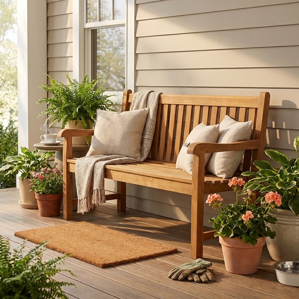 Sunnydaze 2-Person Teak Patio Bench for Outside - Bed Bath