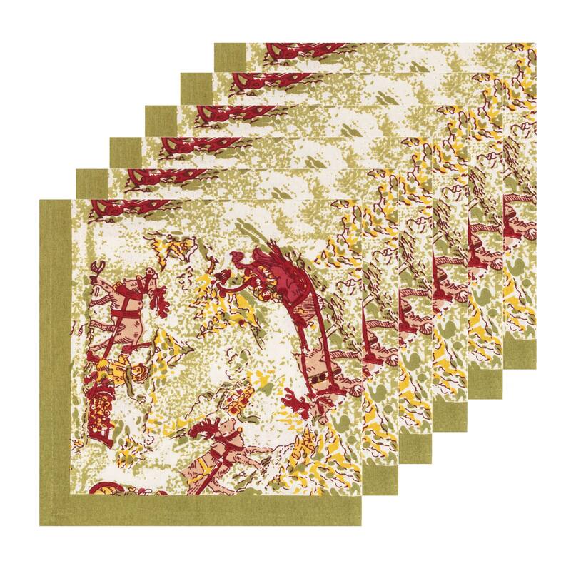 Couleur Nature Renne Napkins - Set of 6 Red/Green - 19" x 19" - 19x19