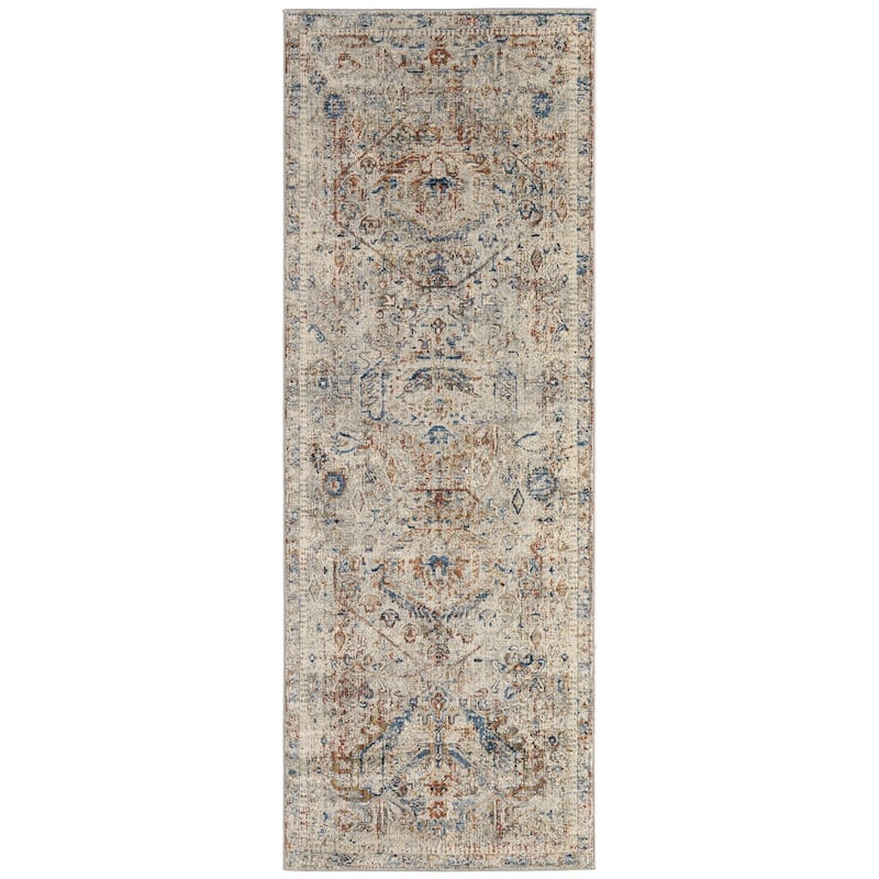 Grand Bazaar Frencess Machine Made Medallion Transitional Area Rug - 2'6" x 10' - Tan/Orange/Red