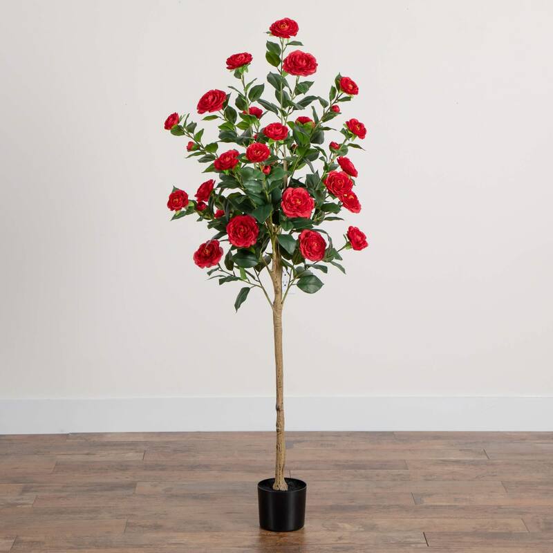 Camellia Rose Artificial Potted Tree - 5' - Unlit