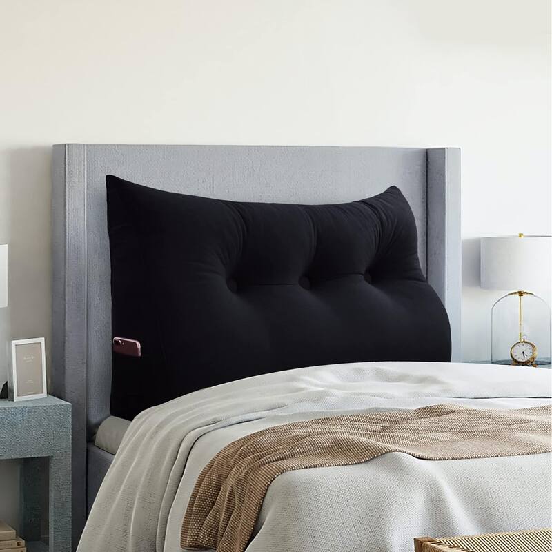 Velvet Headboard Reading Wedge Pillow for Bed Rest Sit Up Back Support - Twin - Black