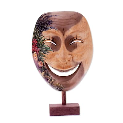 Novica Handmade Gleeful Smile Wood Mask