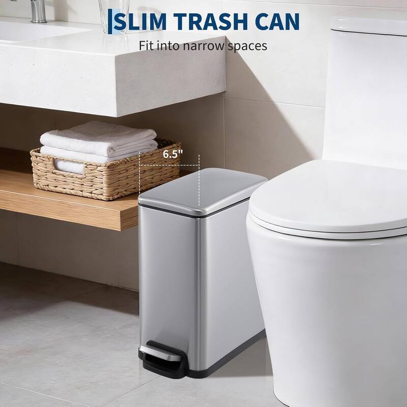 2.6 Gal Slim Kitchen Trash Can, Garbage Can for Kitchen, Bathroom Narrow Spaces