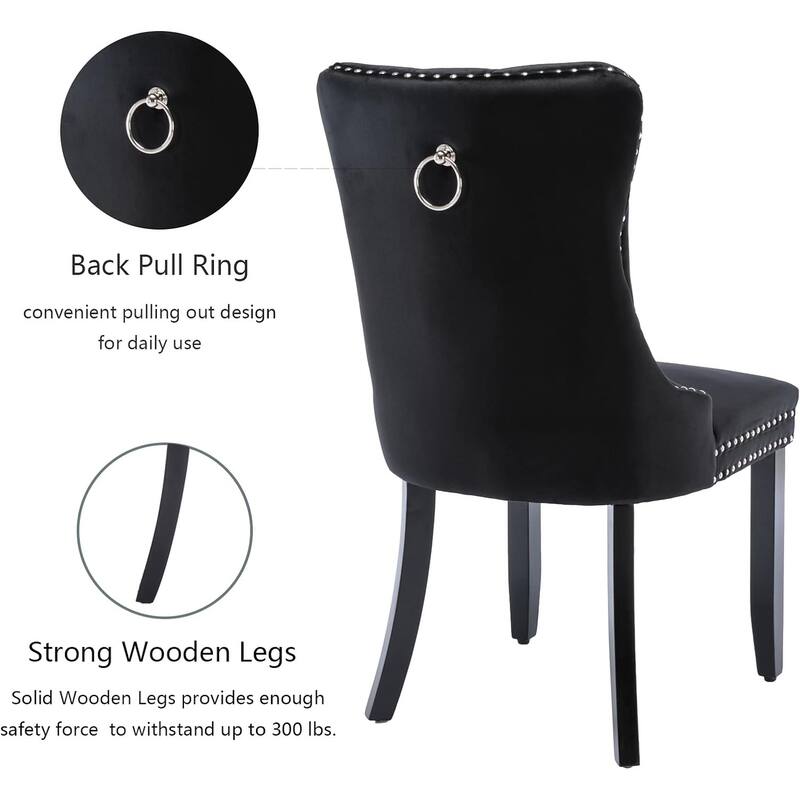 Velvet Dining Chairs Set of 2, Tufted Dining Chairs with Nailhead Back and Ring Pull Trim - 25.5×19.7×37.4inch