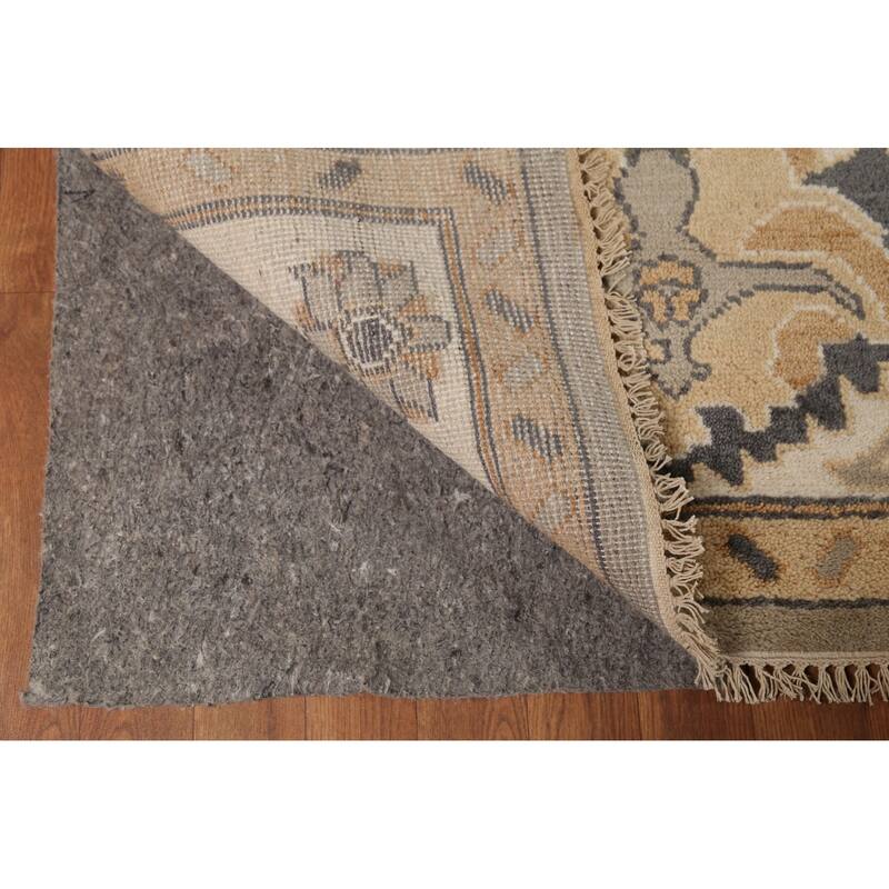 All-Over Beige & Ivory Oushak Indian Area Rug Handmade Wool Carpet - 9'1"x 11'8"