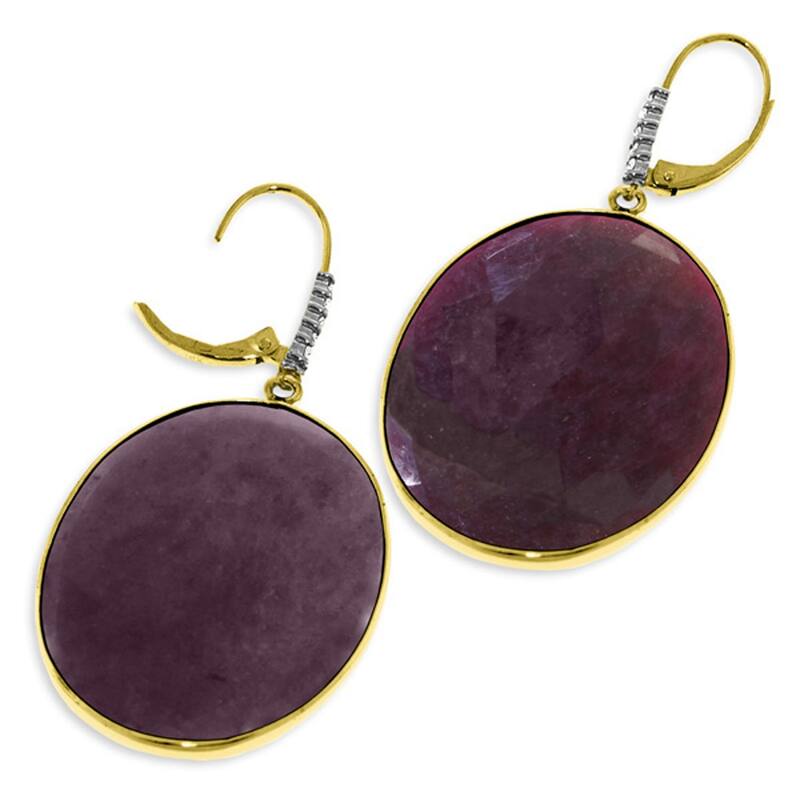14K Solid Gold Diamonds Leverback Fine Ruby Gemstone Earrings
