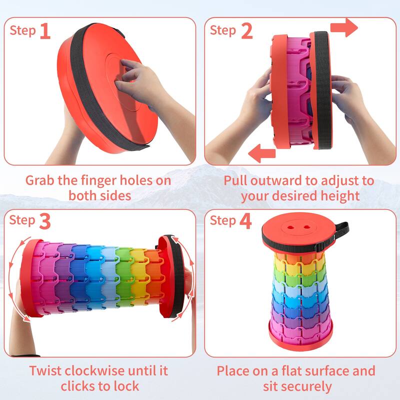 VECELO Portable Telescoping Stool Lightweight Adjustable Height Folding Stool for Camping Fishing Indoor Outdoor Plastic Seat