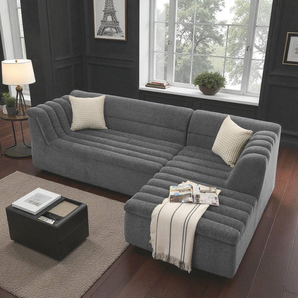 106" L-Shaped Modular Sectional Sofa with Chaise, Chenille Upholstered Boneless Couch for Living Room, Deep Seat