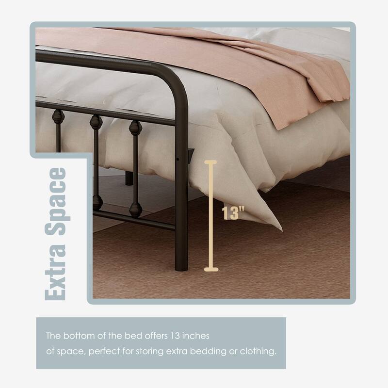 Alazyhome Simple Vintage Metal Platform Bed Frame, Easy-Assembly
