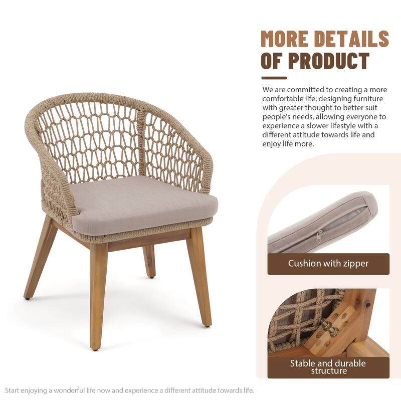 Acacia Wood & Aluminum Outdoor Dining Set - 8 Rope-Woven Chairs with X-Base Table & Umbrella Hole