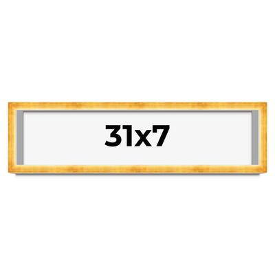 31x7 Shadow Box Frame Gold | 1.625 Inches Deep Real Wood Traditional