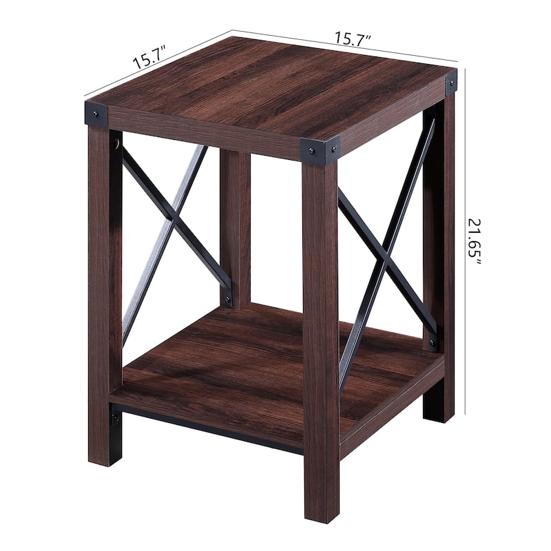 Ledel Rustic Farmhouse End Table Accent Side Table with Storage Shelf