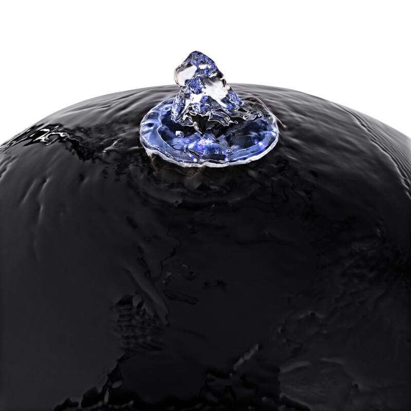 Alpine Corporation GIL786 33" Black Outdoor Modern Sphere Pedestal Water Fountain with LED Lights