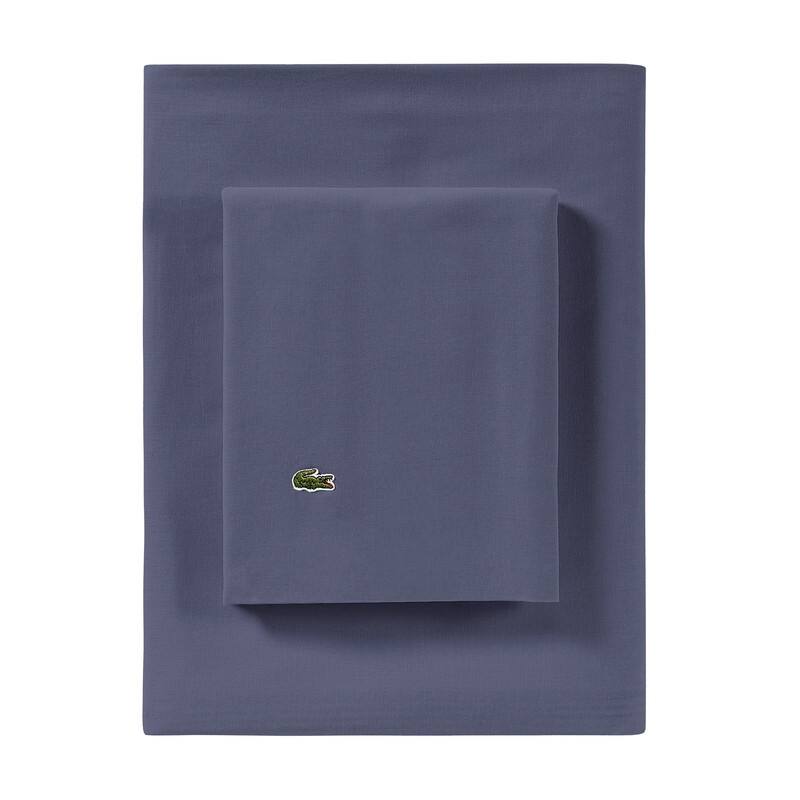 Lacoste Percale Cotton Solid Sheet Set - California King - Vintage Indigo
