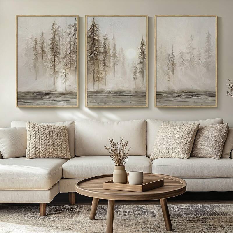 Abstract Pastel Grunge Forest Landscape Tree Canvas Artwork Set - 24 x 36