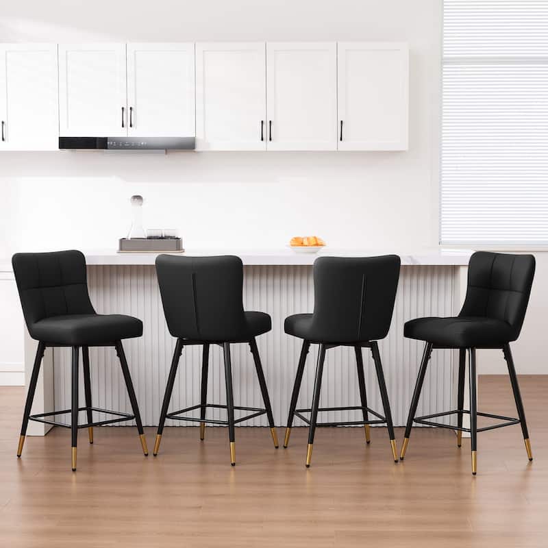 Faux Leather Swivel Counter Height Barstools Set of 2 with High Back - 38.98"H x 17.72"W x 21.26"D