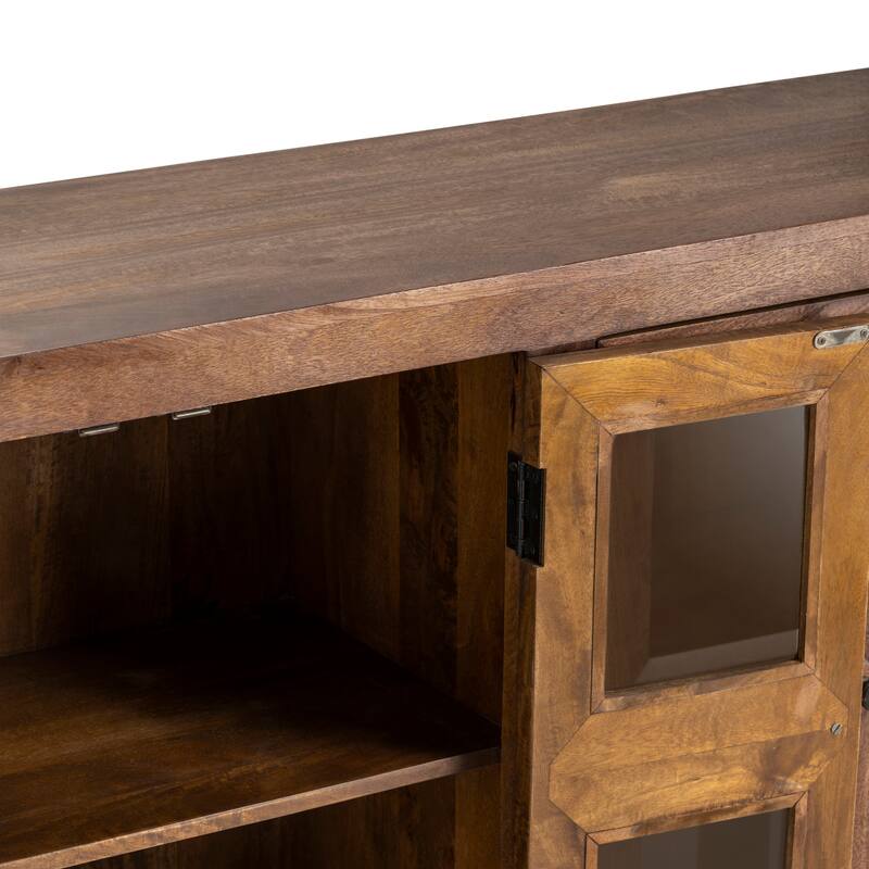 80 in. Brown Solid Wood 6 Door Media Credenza_Sideboard