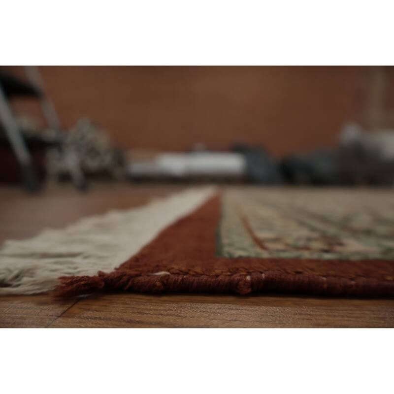 Hand Knotted Oriental Silk Carpet Traditional Floral Oranges & Rust Bokhara Area Rug - 12' 2'' X 8' 11''