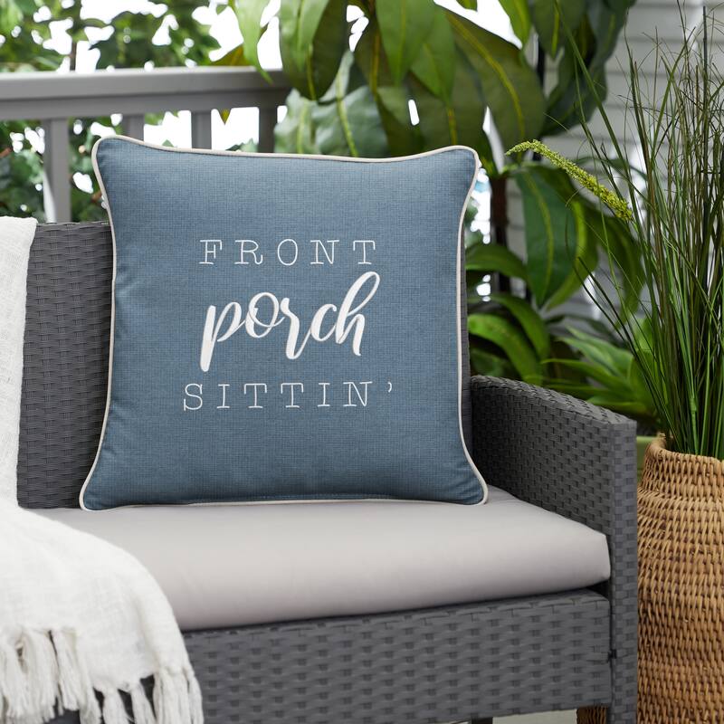 Sunbrella Indoor/Outdoor Single Embroidered Pillow - "Front Porch Sittin'"