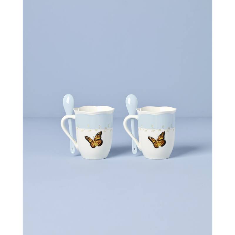 Lenox Butterfly Meadow Mugs with Spoons, Set of 2