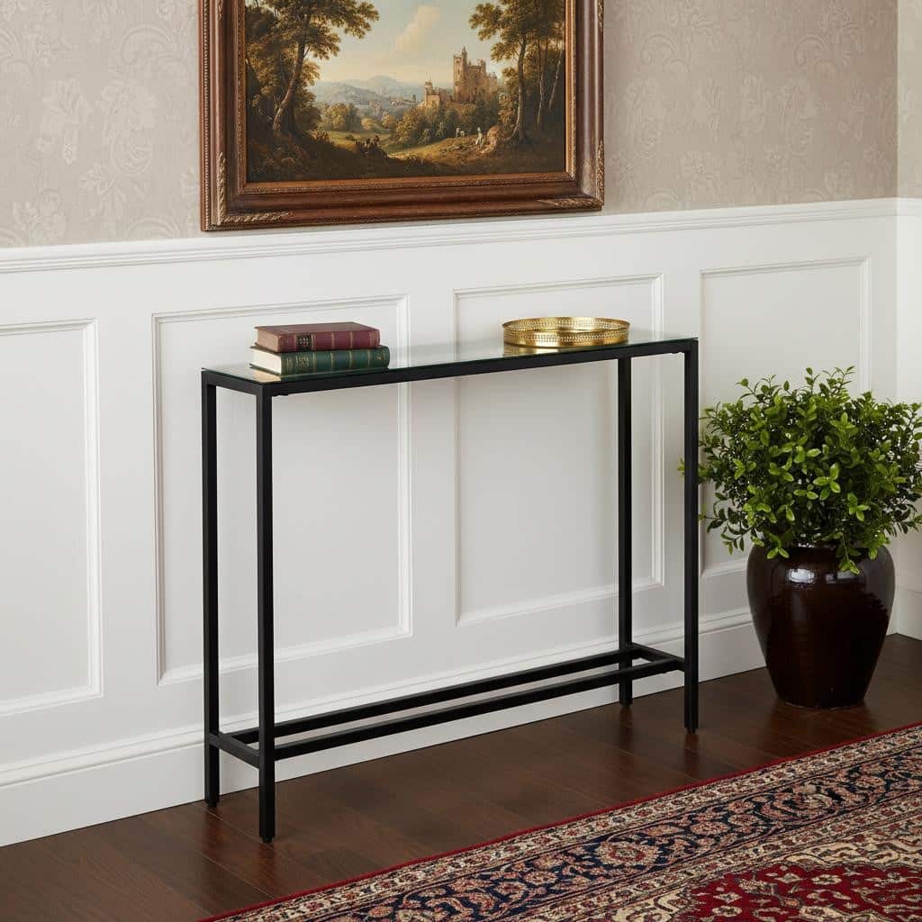 HomeRoots 36" Black Mirrored Glass Console Table - 36.00 in. x 30.00 in. x 8.00 in.