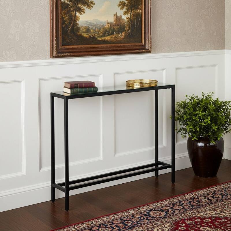 HomeRoots 36" Black Mirrored Glass Console Table - 36.00 in. x 30.00 in. x 8.00 in. - Black