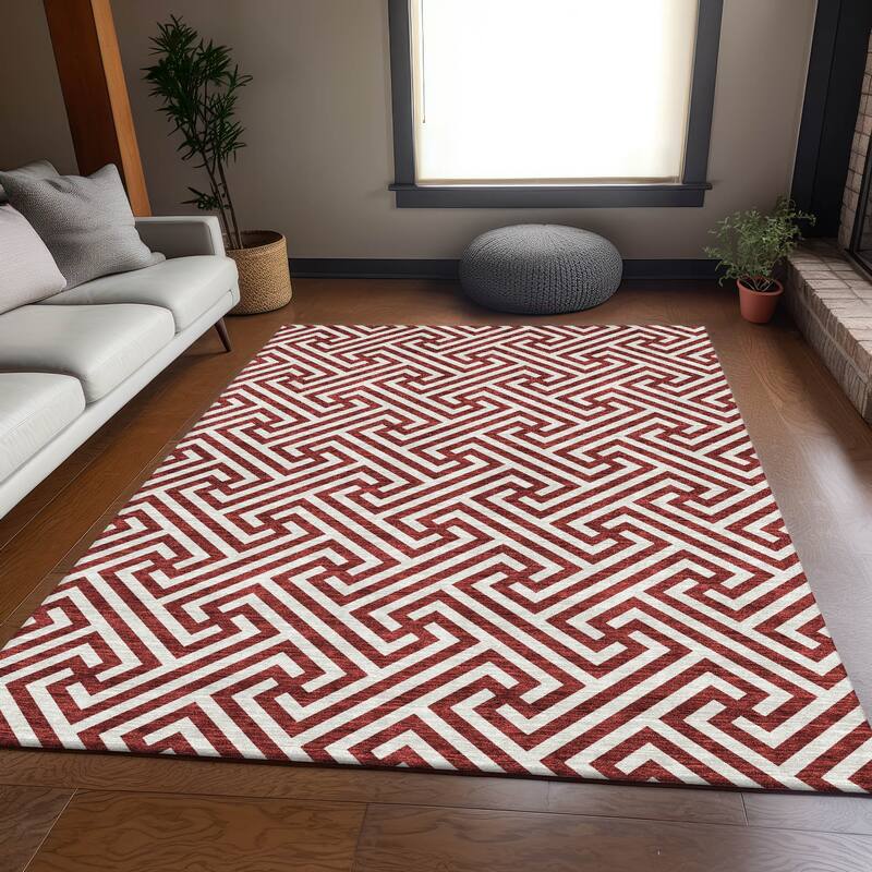 Machine Washable Indoor/ Outdoor Chantille Modern Geo Rug