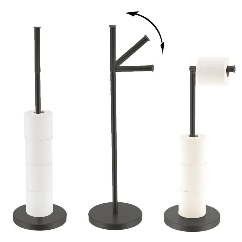 Sleek Toilet Paper Holder with Folding Arm and Reserve Compact Freestanding Metal Holder - Diameter 8 inches X 22" H