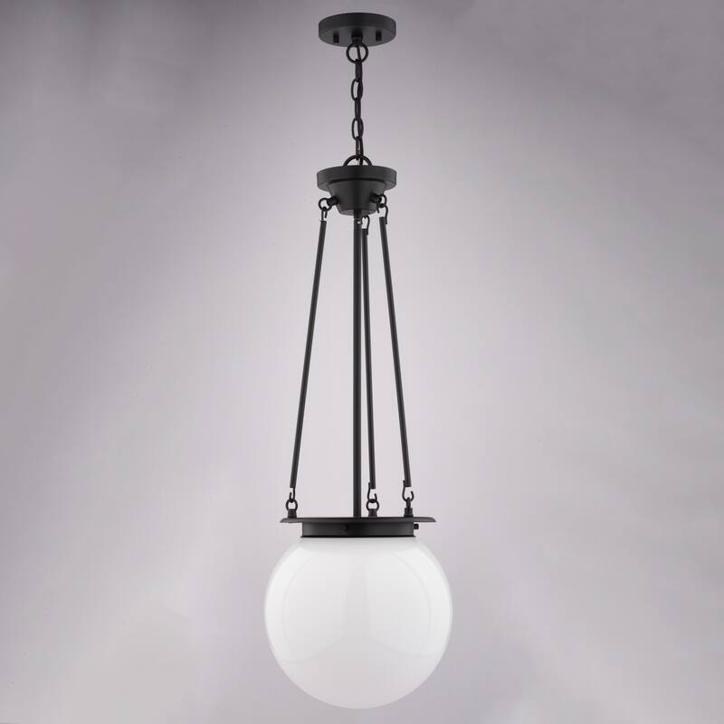 VAXCEL Kent 1-Light 11.75 in. Wide Globe Mini Pendant with White Frosted Opal Glass Shade, Hanging Ceiling Fixture