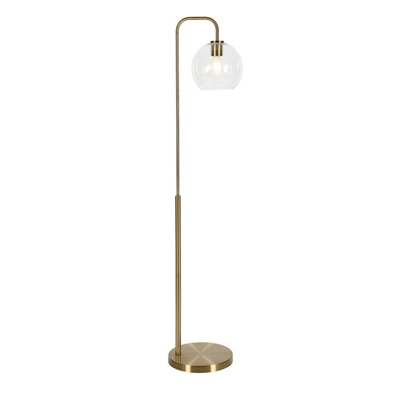 HomeRoots 62" Brass Arched Floor Lamp With Clear Transparent Glass Globe Shade - 62" Tall