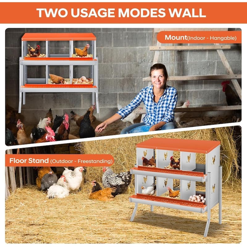 6 Compartment Nesting Box, Chicken Laying Box, with Bracket Legs, Easy to Clean and Install