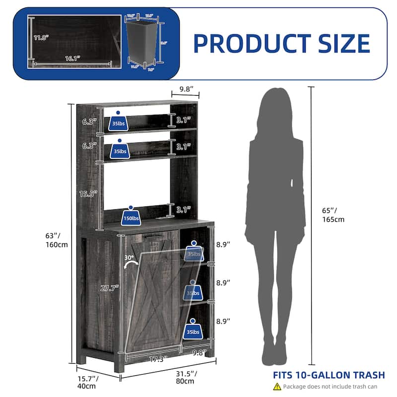 Moasis Bakers Rack with Trash Can Storage Bin Cabinet and Power Outlet