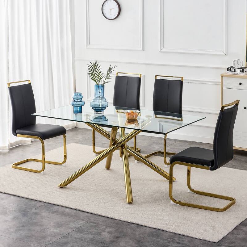 Modern PU Faux Leather High Back Dining Chairs with C-shaped Tube Chrome Metal Legs