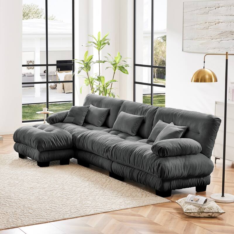 GDFStudio - Octavian Chenille 3-Seater Cloud Sofa with 1 Convertible Ottoman