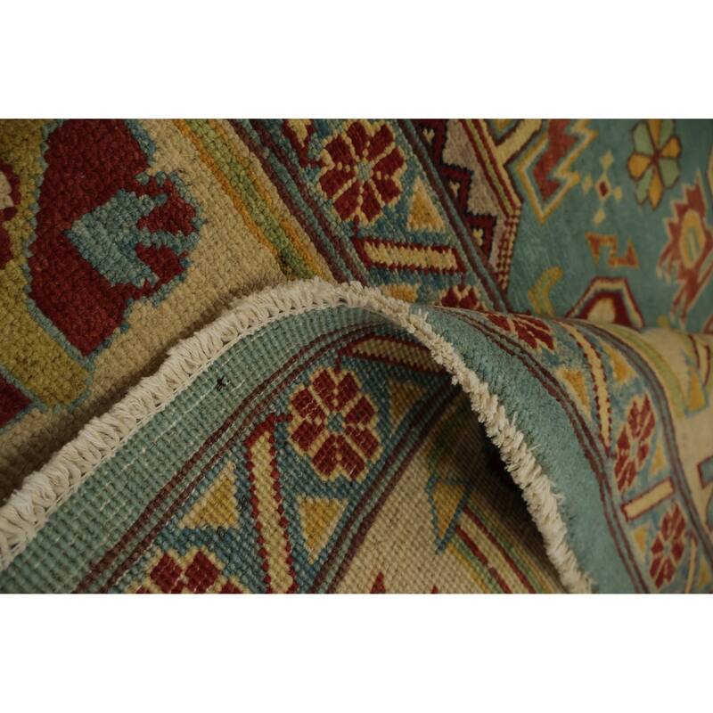 Hand Knotted Oriental 100% Wool Carpet Traditional Geometric Navy Blue & Blues Kazak Area Rug - 11' 11'' X 8' 11''