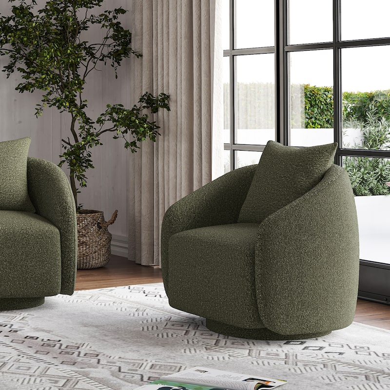 Swivel Accent Chair, Barrel Armchair with Back Pillow & Wood Frame for Living Room, Bedroom, Office