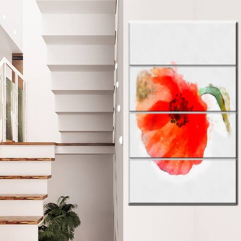 Designart "Large Red Poppy on White Back" Flower Artwork on Canvas